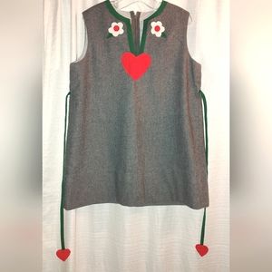 Vintage Gray Girl's Dress Red Heart Ties